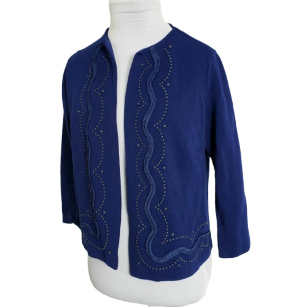 50s - 60s Navy Metal Embellished Cardigan Dark Academia Whimsigoth